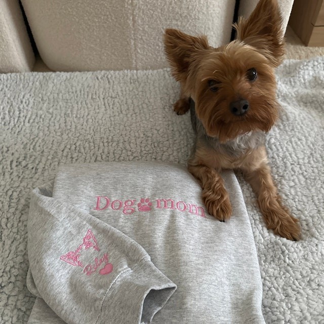 Custom Embroidered Paw Print Sweatshirt With Dog Ear Outline For Dog Mom Pet Lover Gift