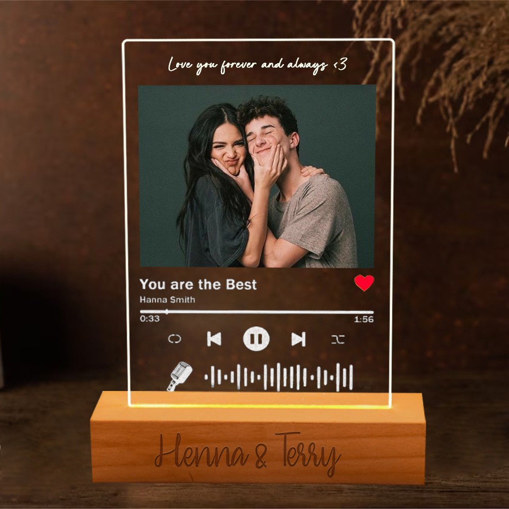 Personalized Photo Music Plaque Night Light Valentine's Day Gift For Girlfriend Boyfriend