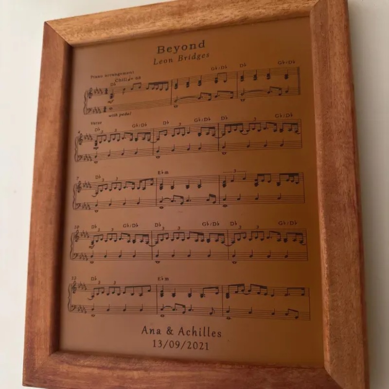 Personalized Framed Leather Music Sheets Song Lyric Art Gift For Couple Wedding Anniversary Valentine's Day