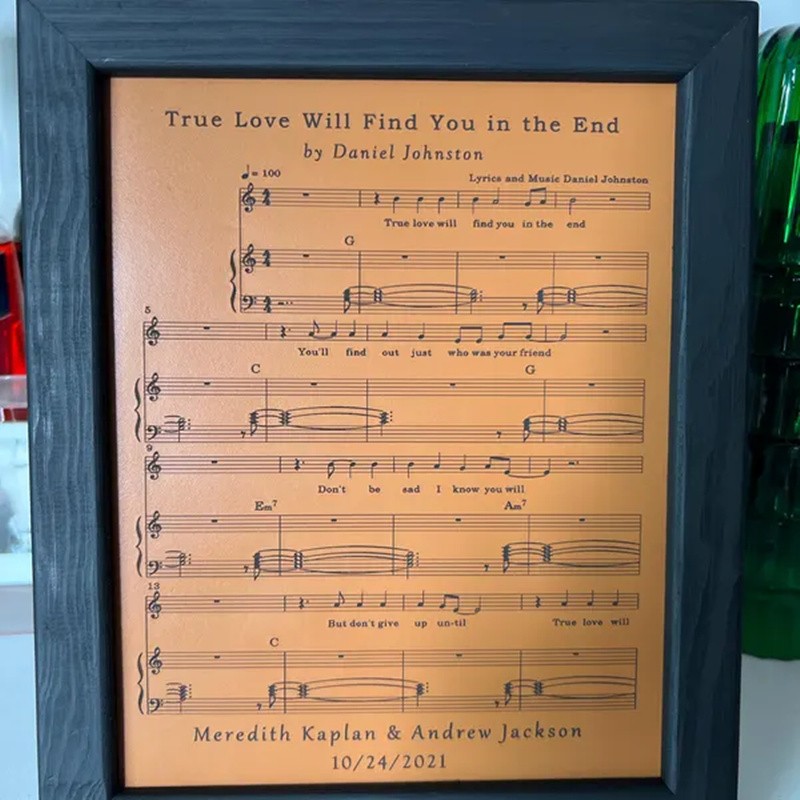 Personalized Framed Leather Music Sheets Song Lyric Art Gift For Couple Wedding Anniversary Valentine's Day