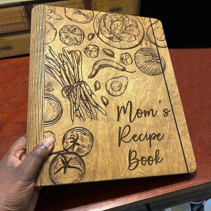 Custom Wood Recipe Book Blank Binder Mom's Cookbook For Christmas Family Anniversary Gift