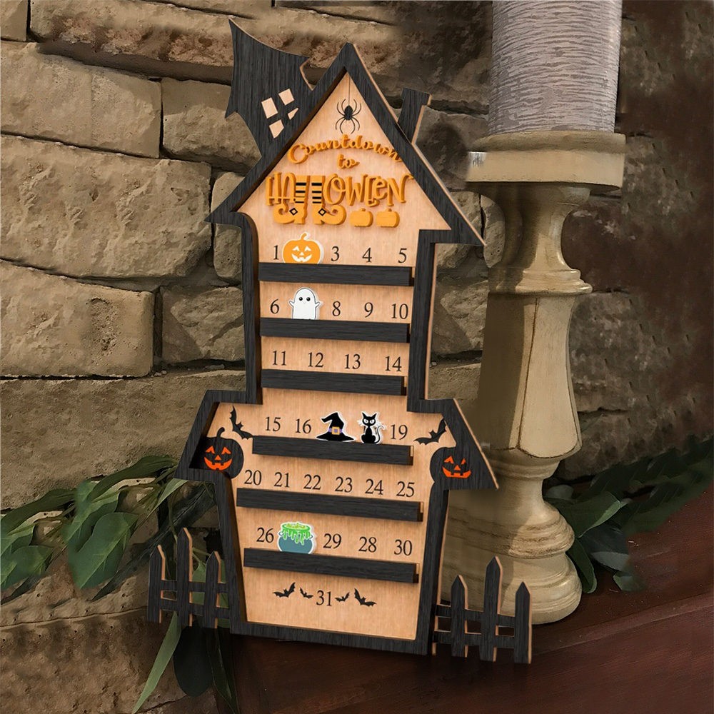 Countdown to Halloween Calendar Wood Sign with Moveable Ghost