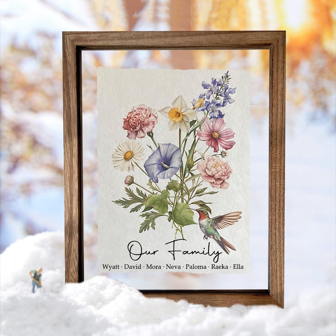 Custom Birth Flower Family Bouquet Frame Antique Home Art For Mom Grandma Christmas Gift