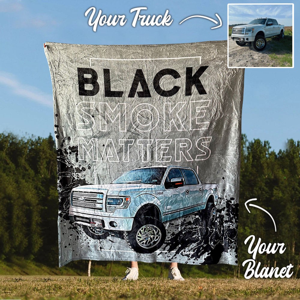 Personalized Black Smoke Matters Truck Fleece Blanket For Valentine's Day