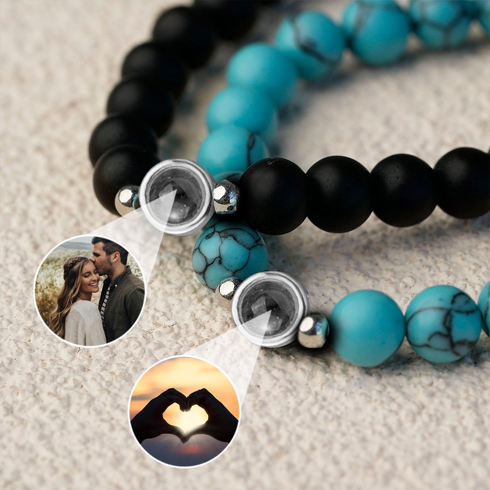 Custom Image Projection Bracelet With Heart Magnetic Matching Pendent For Couple Birthday Gifts