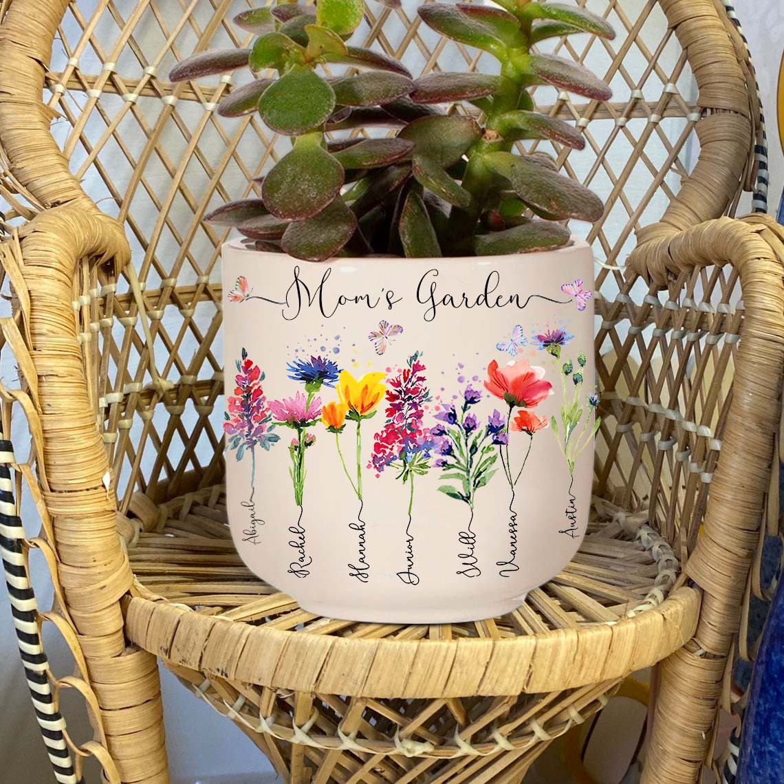 Custom Mom's Garden Birth Flower Pot with Kids Name For Grandma Mom Christmas Gift