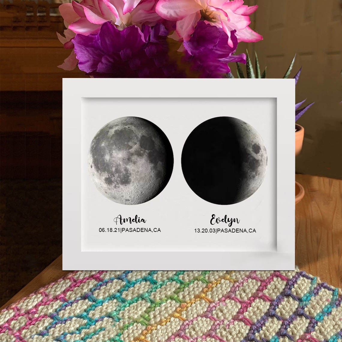 Personalized Moon Phase Print Frame for Valentine's Day Anniversary Gift Ideas