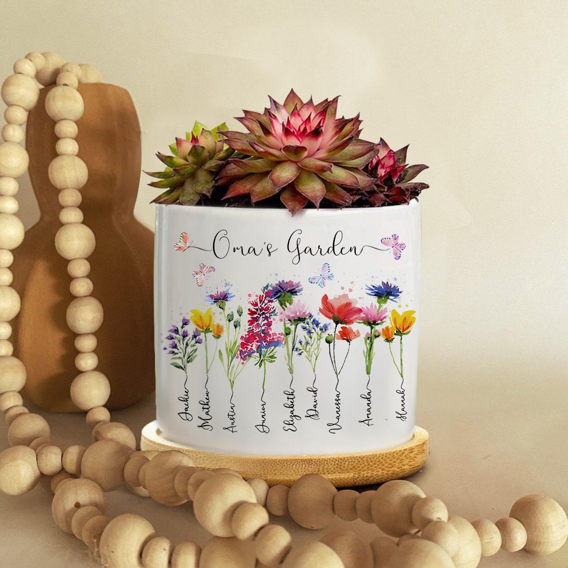 Personalized Birth Month Flower Pot Unique for Grandma Mom Christmas Gift