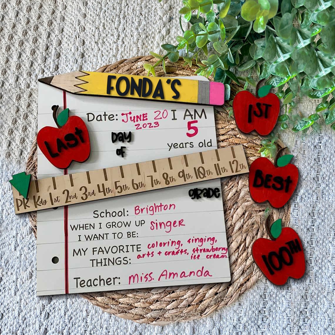 Personalized First/Last Day of School Sign Back to School Prop Board Milestone For Kids Gift