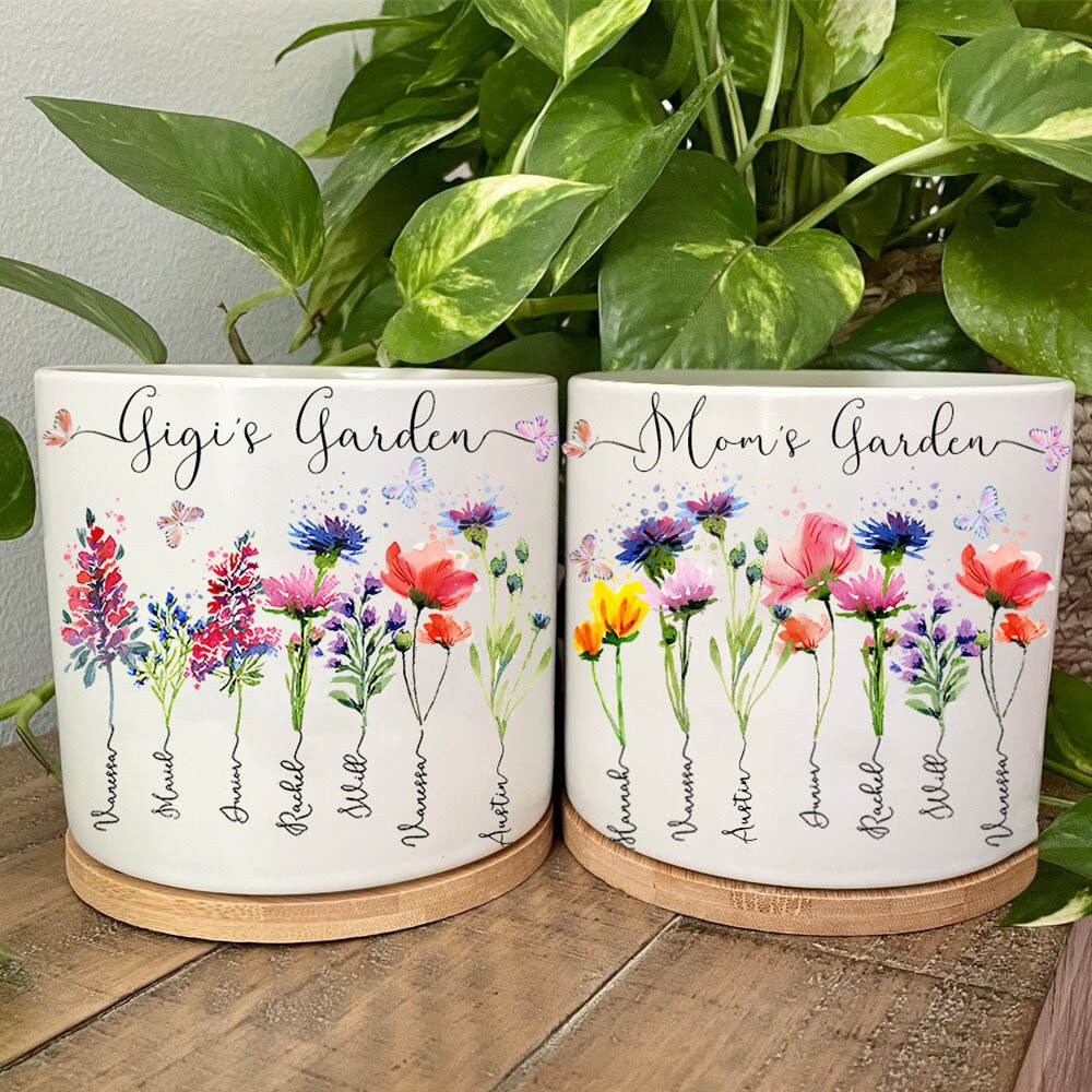 Personalized Birth Month Flower Pot Unique for Grandma Mom Christmas Gift