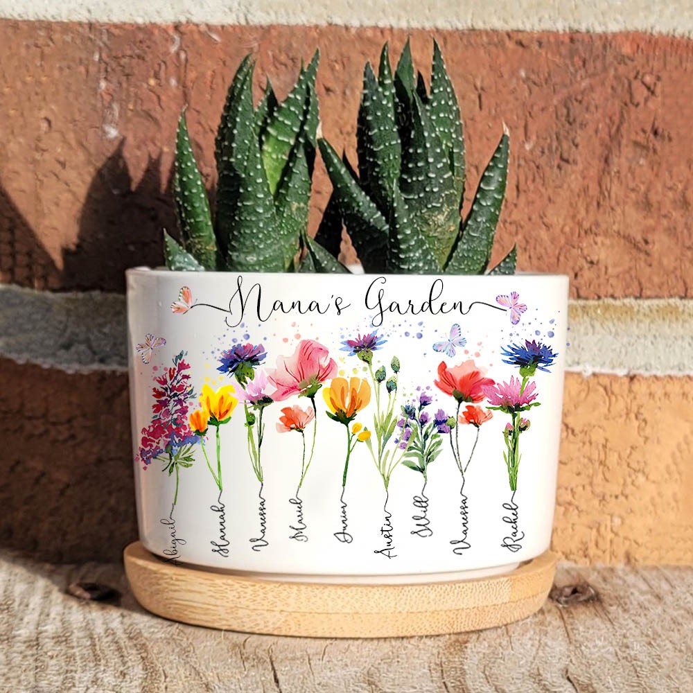 Personalized Birth Month Flower Pot Unique Gift for Grandma Mom Christmas