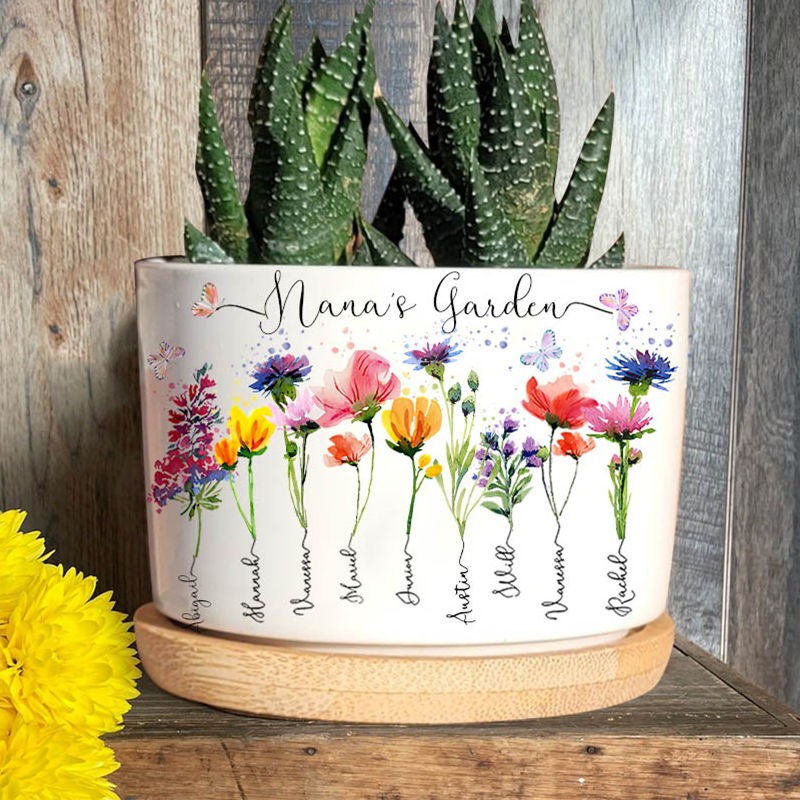 Personalized Nana's Garden Birth Month Flower Pot Unique Gift for Grandma Mom Christmas