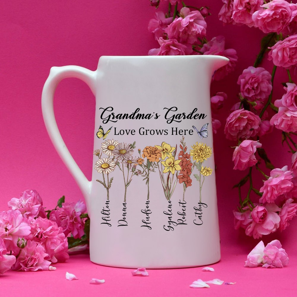 Personalized Grandma's Garden Birth Month Flower Vase For Christmas Gift Ideas