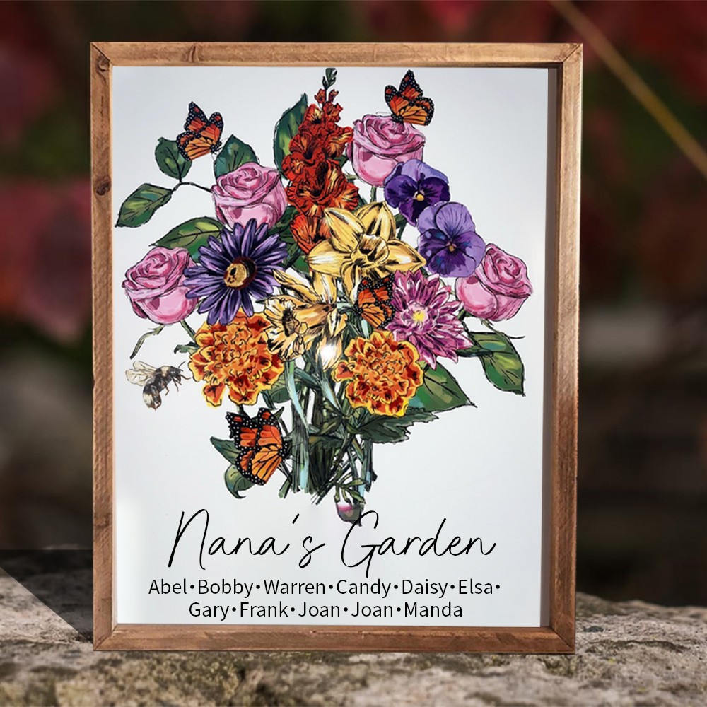 Custom Nana's Garden Birth Flower Frame with Grandchildren Names For Christmas Gift Ideas