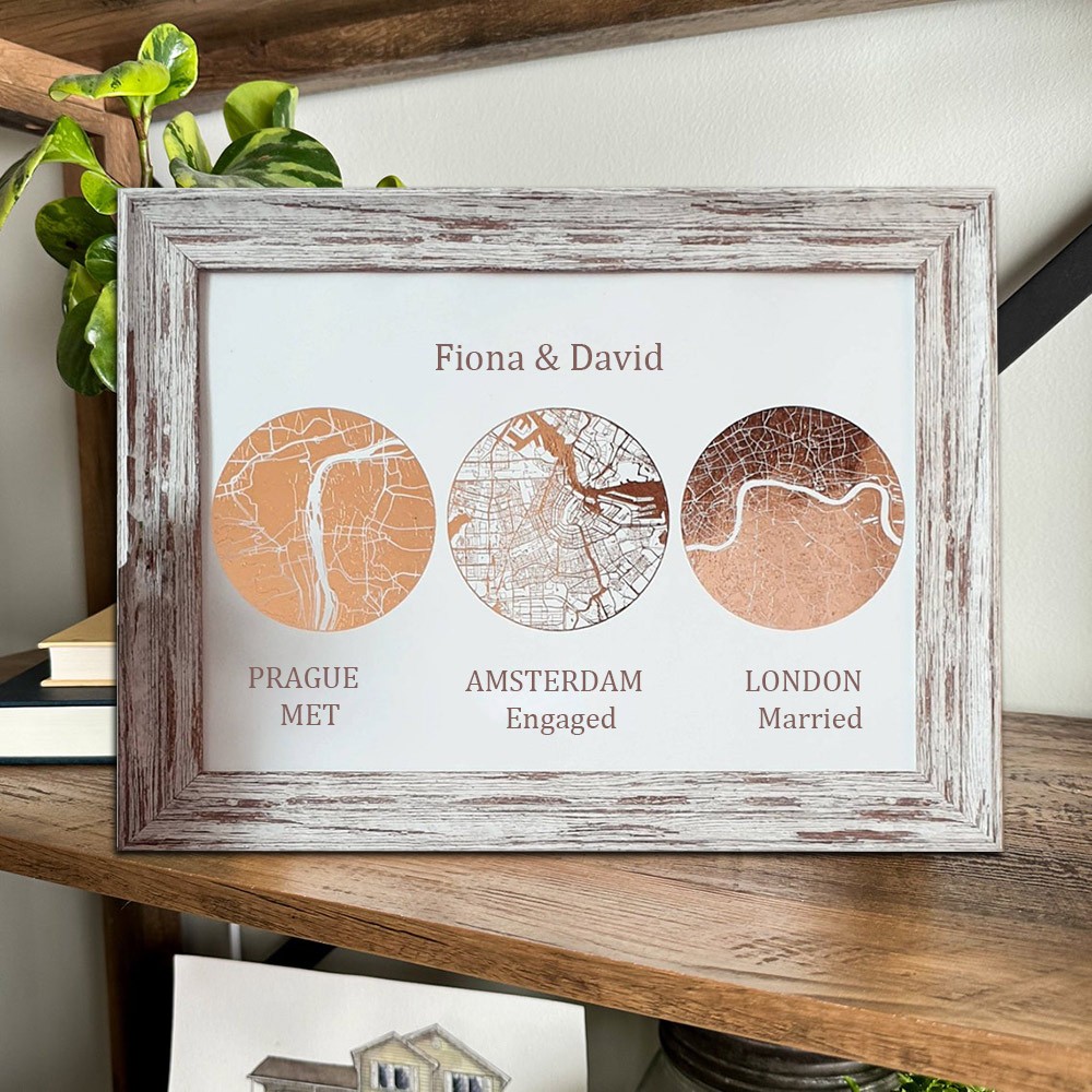 Personalized Met Engaged Married Love Story Foil Map Frame Unique Gift For Couple Valentine's Day Anniversary