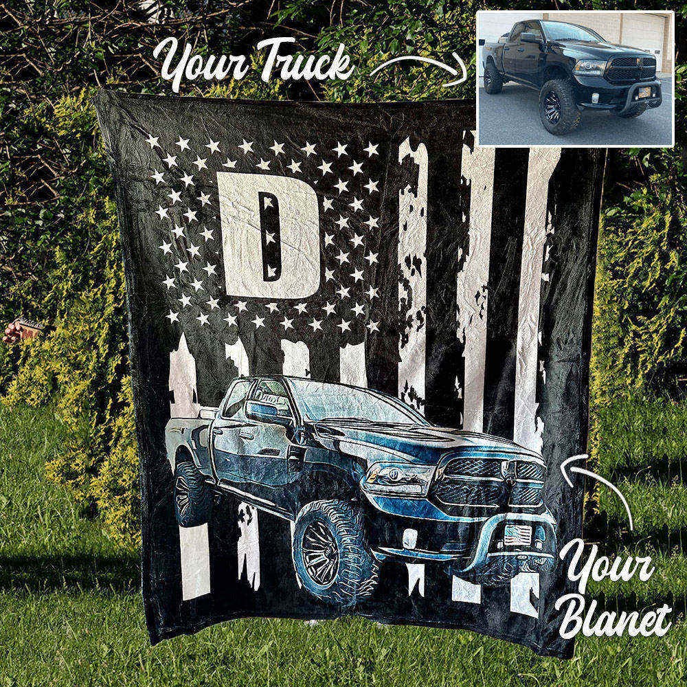 Personalized Diesel Flag Truck Fleece Blanket For Valentine's Day