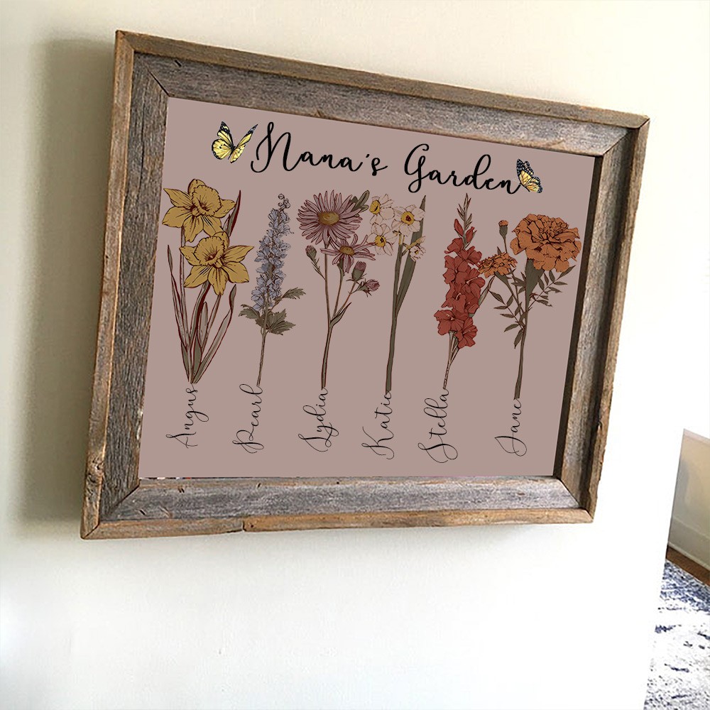 Custom Birth Flower Frame Home Art For Mom Grandma Family Christmas Gift Ideas