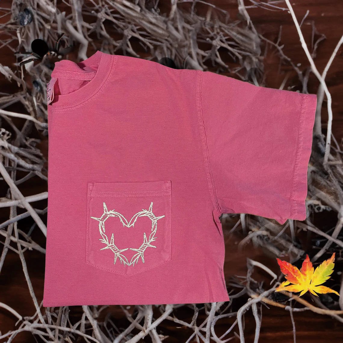 Embroidered Halloween Pocket Tee Spooky Season Shirt