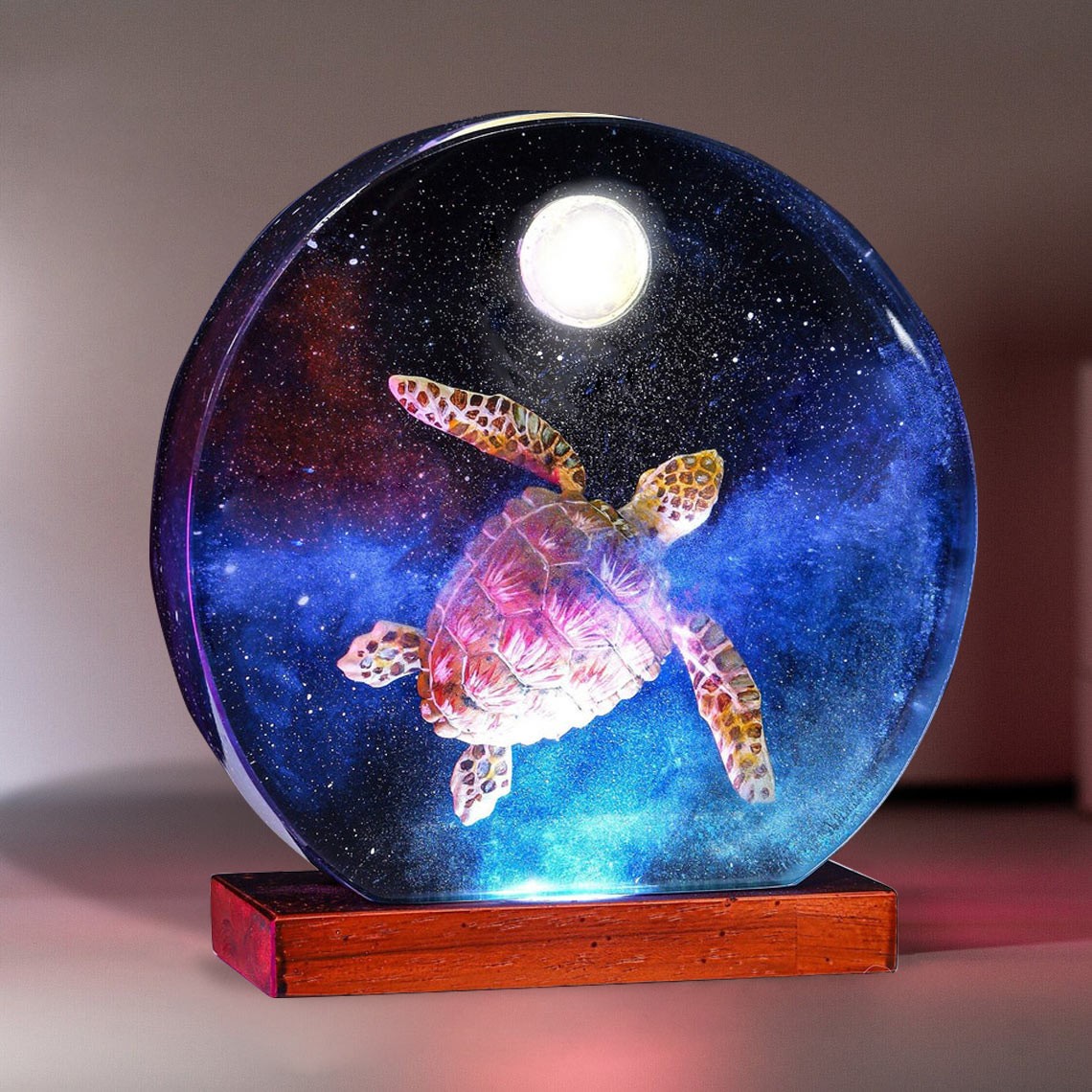 Sea Turtle Resin Wood Art Lamp