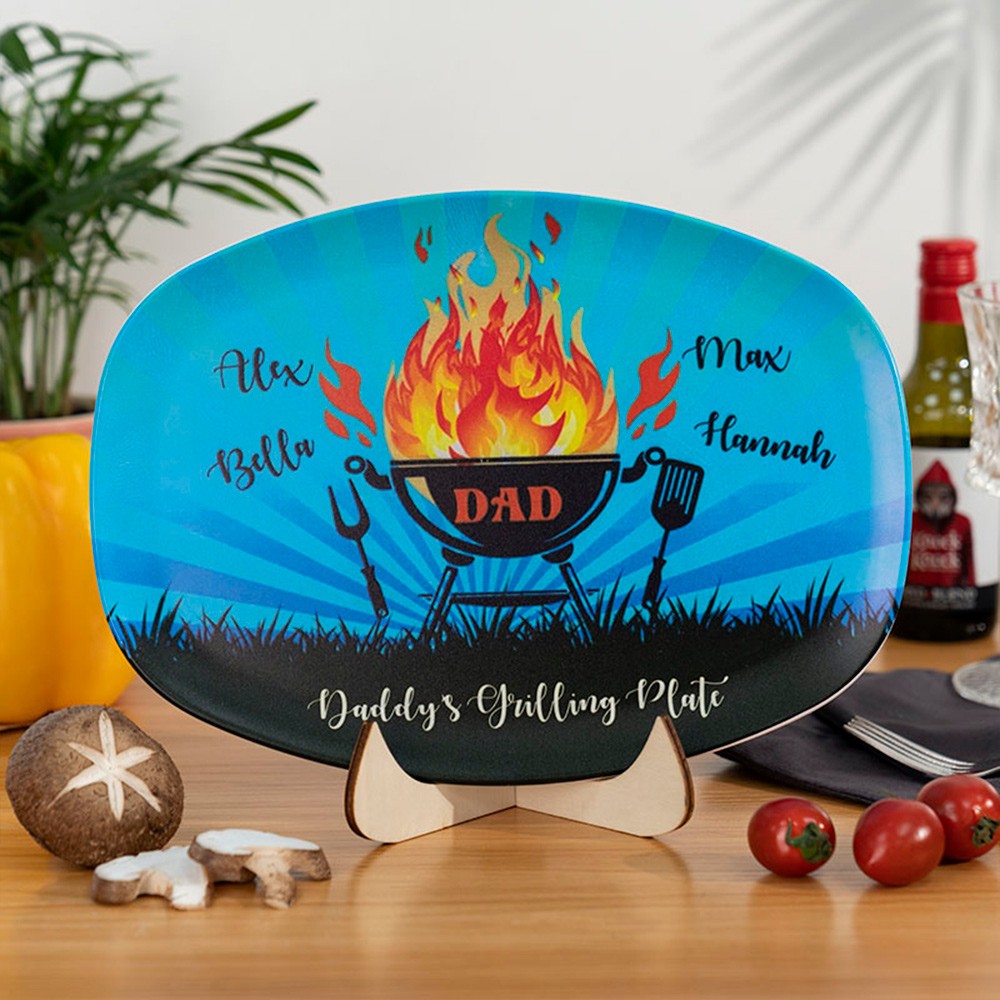 Personalized Dad The Grill Master Plate With Kids Names For Father's Day