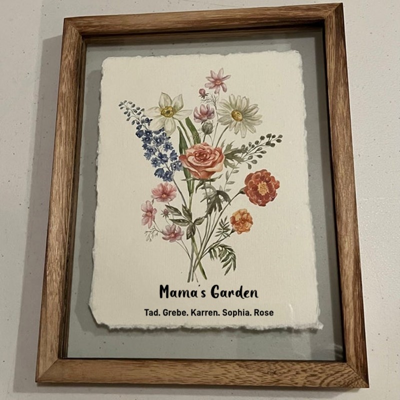 Custom Mama's Garden Birth Flower Family Bouquet Frame Antique Home Art For Christmas Gift