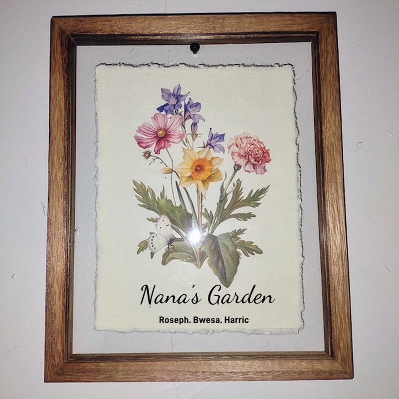 Custom Nana's Garden Birth Flower Family Bouquet Frame Antique Home Art For Christmas Gift