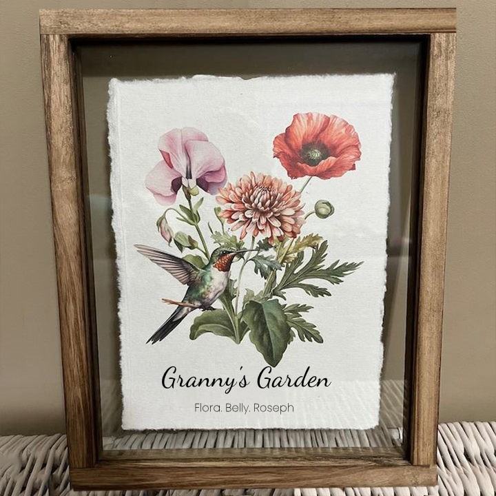 Custom Grandma's Garden Birth Flower Family Bouquet Frame Antique Home Art For Christmas Gift