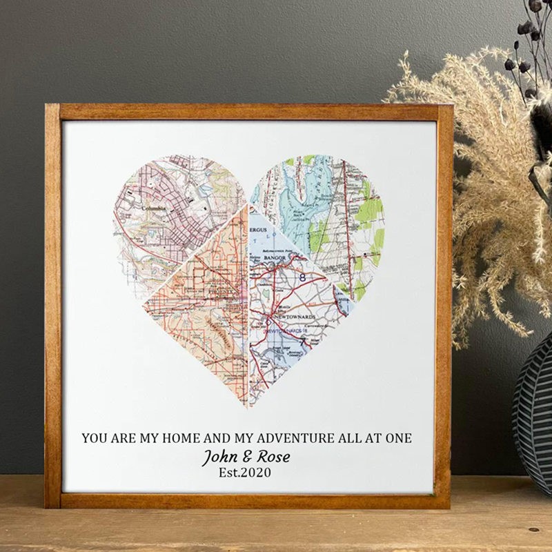 Personalized Mountain Adventure Travel Heart Map Frame Unique Gift For Couple Valentine's Day Anniversary