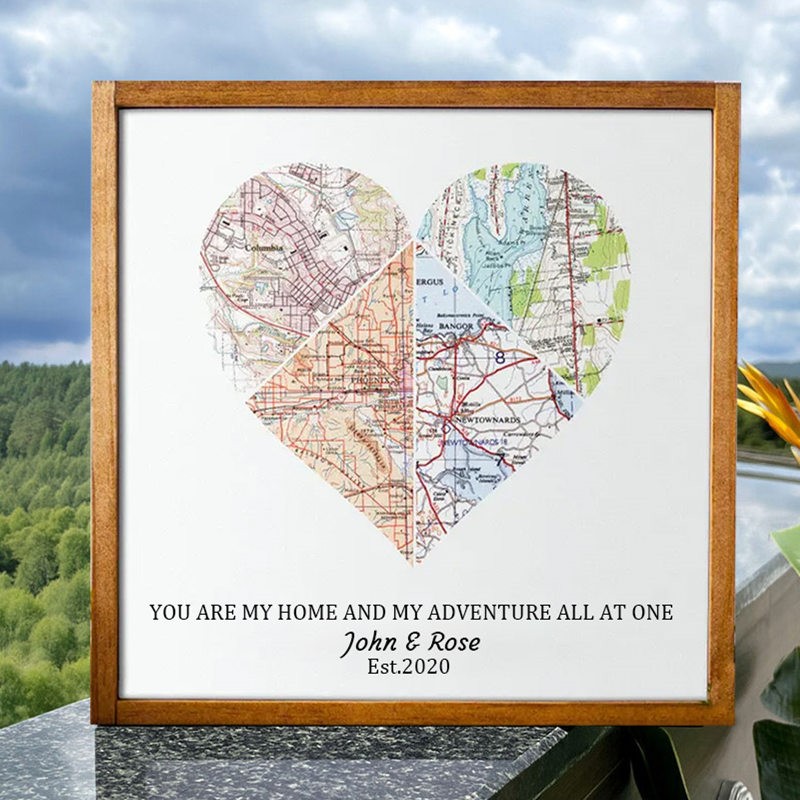 Personalized Mountain Adventure Travel Heart Map Frame Unique Gift For Couple Valentine's Day Anniversary