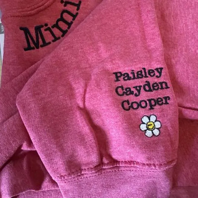 Custom Embroidered Mimi Sweatshirt with Kids Names on Sleeve For Mom Grandma Christmas Gift