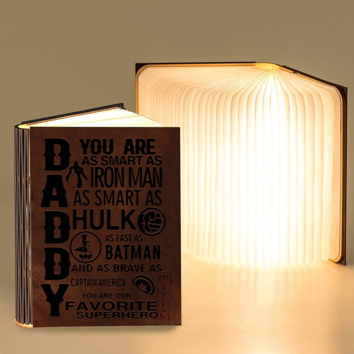 Personalized Wooden Folding Magnetic Glowing Book Lamp For Dad Father's Day Gift