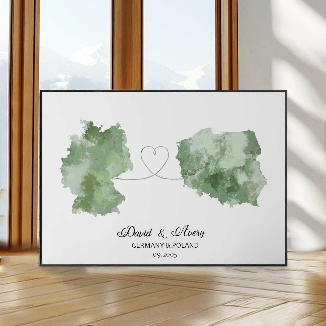 Personalized Two Countries Location Map Wooden Sign Gift For Valentine's Day Wedding Anniversary