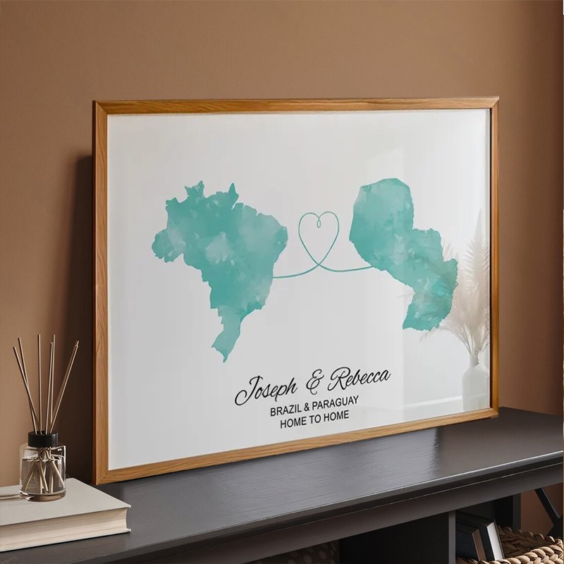 Personalized Two Countries Location Map Wooden Sign Gift For Valentine's Day Wedding Anniversary