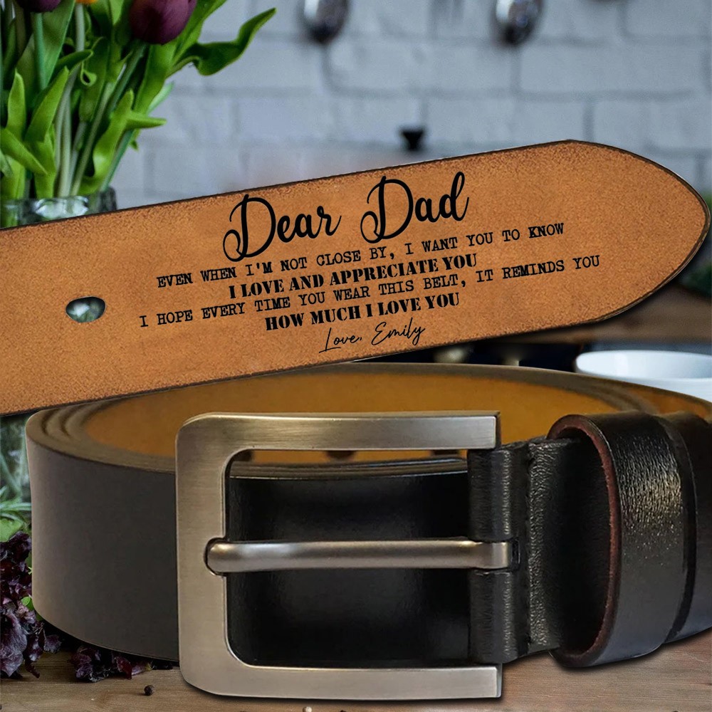 Personalized Engraved Leather Belt with Fist Bump for Father's Day Gift