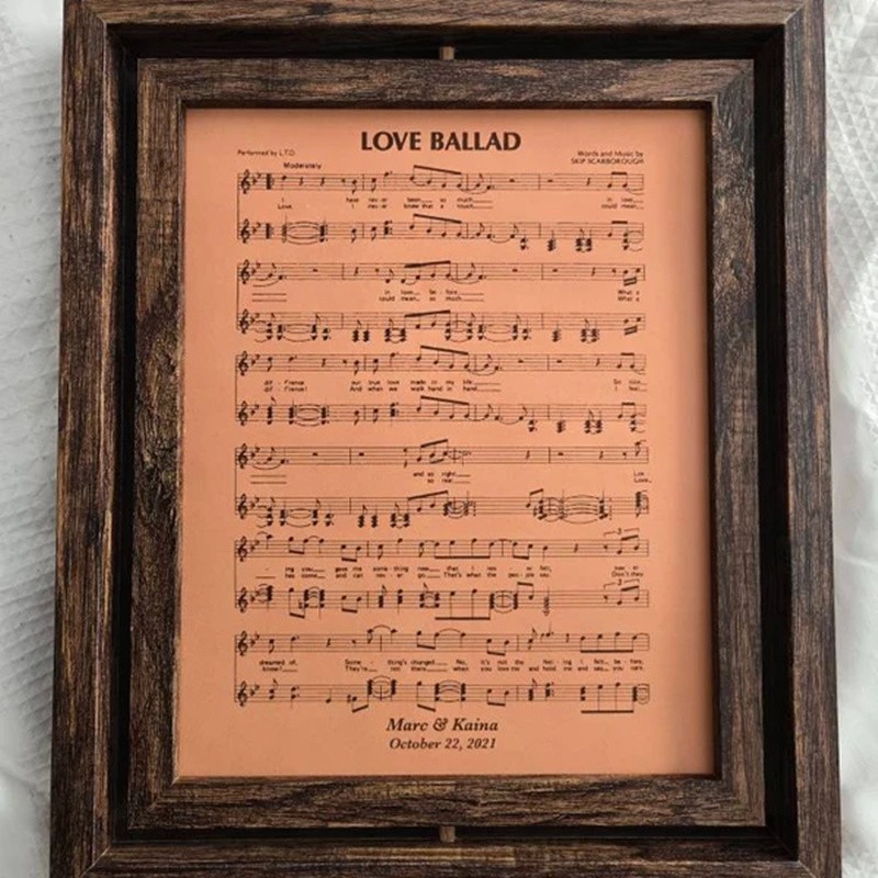 Personalized Framed Music Sheets Song Lyric Art Gift For Couple Wedding Anniversary Valentine's Day