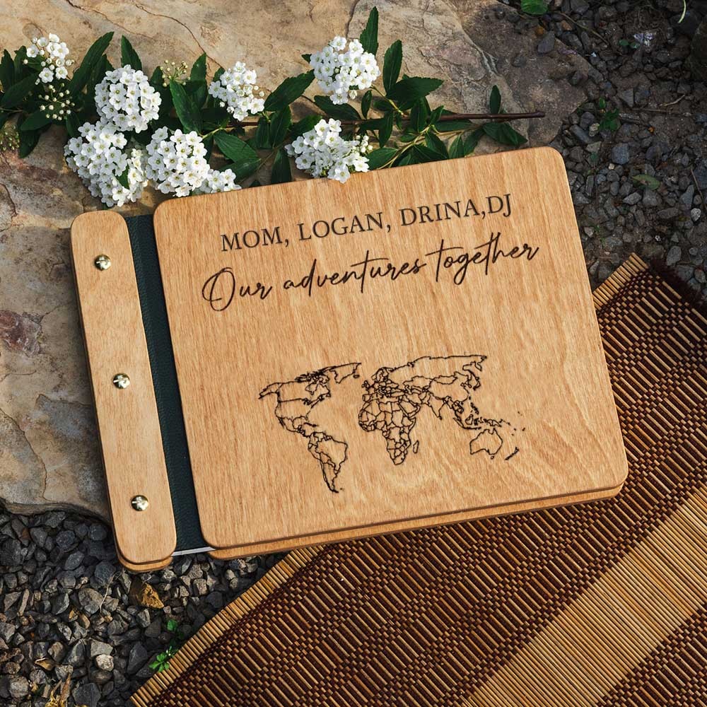 Our Wooden Adventure Book Personalized Leather Photo Album For Valentine's Day Anniversary Gift Ideas