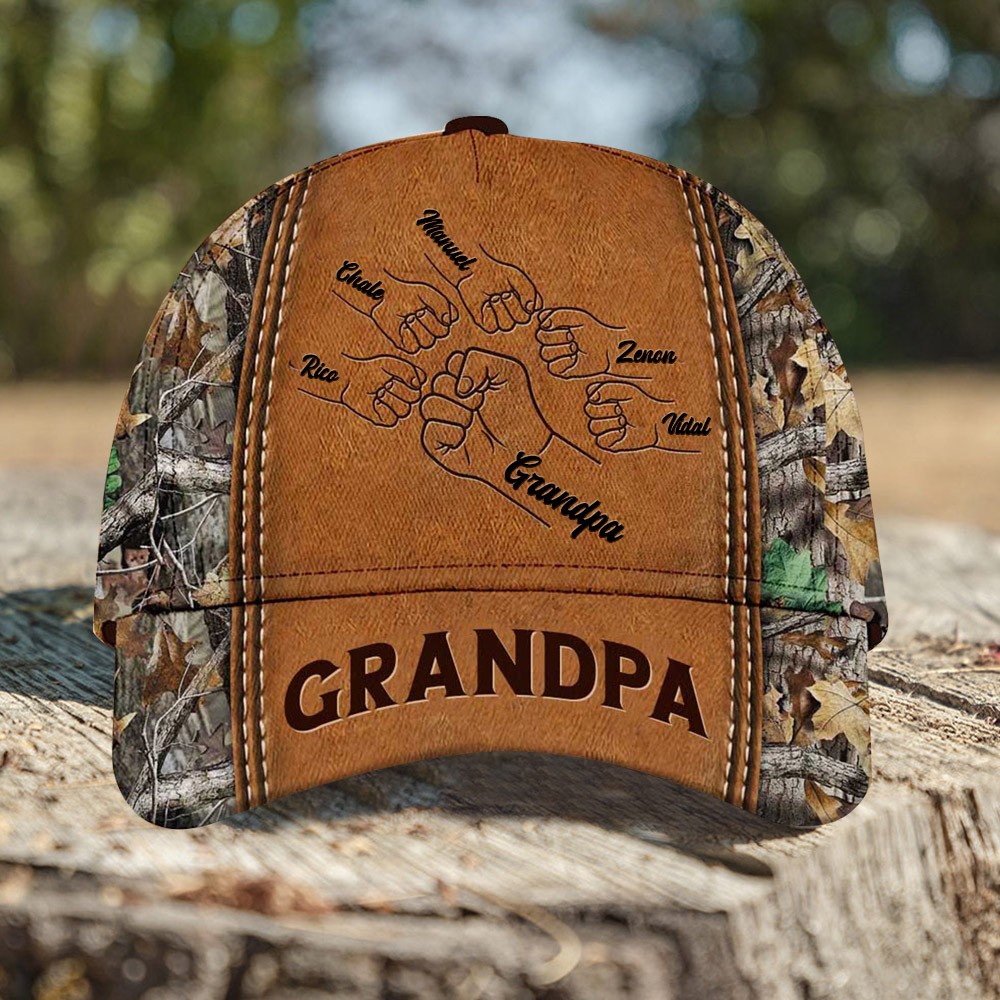 Personalized Fist Bump Cap with Kids Names For Dad Grandpa Father's Day Gift