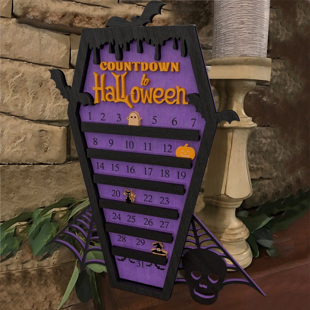 Countdown to Halloween Calendar Wood Sign with Moveable Ghost