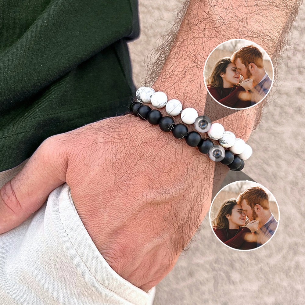 Custom Couple Matching Magnetic Projection Bracelets For Long Distance Lovers Anniversary Gifts