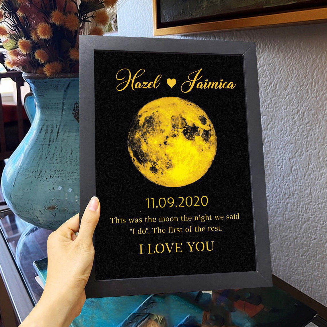 Custom Moon Phase Frame Home Wall Art Gift For Valentine's Day Anniversary