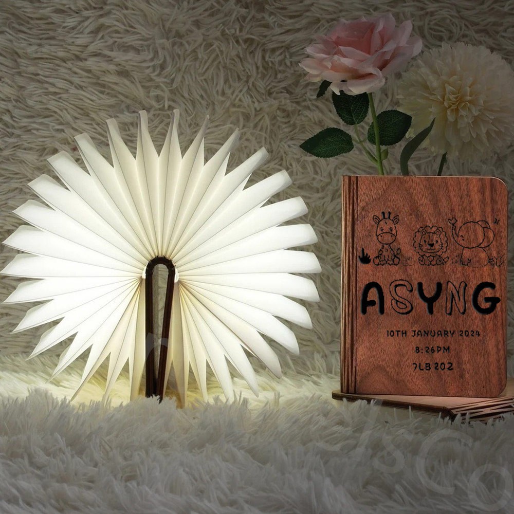 Personalized Wooden Folding Magnetic Glowing Book Lamp For Kid's Gift