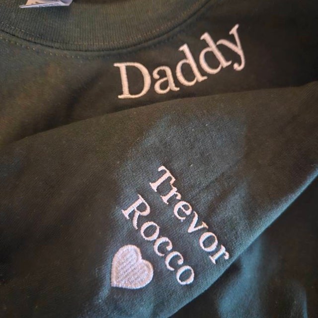 Custom Dad Embroidered Sweatshirt Hoodie With Kids Name On Sleeve For Father's Day Gift