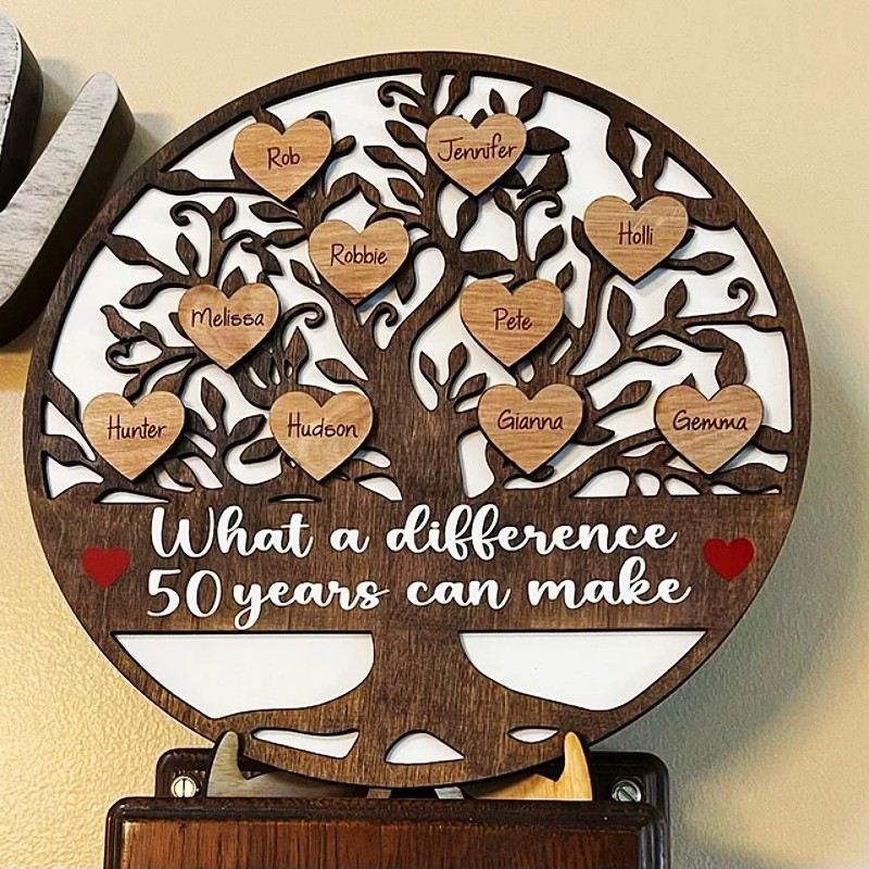 Personalized Wood Family Tree Sign Home Wall Art Decor For Christmas Family Anniversary Gift