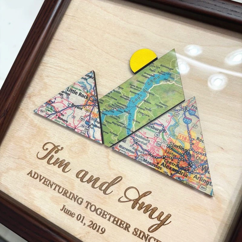 Personalized Mountain Adventure Travel Map Frame Unique Gift For Couple Valentine's Day Anniversary