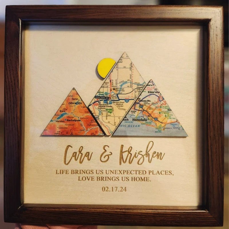 Personalized Mountain Adventure Travel Map Frame Unique Gift For Couple Valentine's Day Anniversary