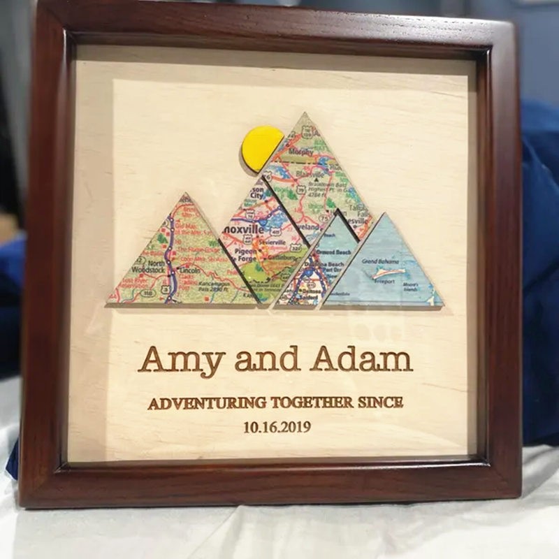 Personalized Mountain Adventure Travel Map Frame Unique Gift For Couple Valentine's Day Anniversary