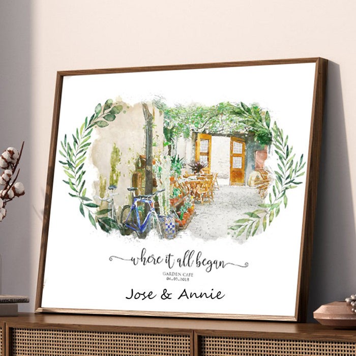 Where It All Began Custom Watercolor House Hand Painted Portrait From Photo For Valentine's Day Anniversary Gift