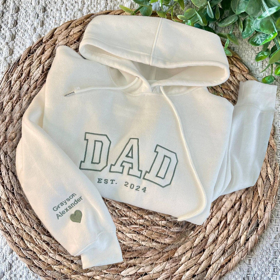 Custom Dad Embroidered Hoodie With Kids Name On Sleeve For Father's Day Gift