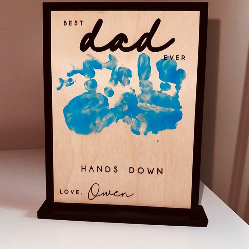 Personalized Best Dad Ever DIY Handprint Hands Down Frame For Father's Day Gift