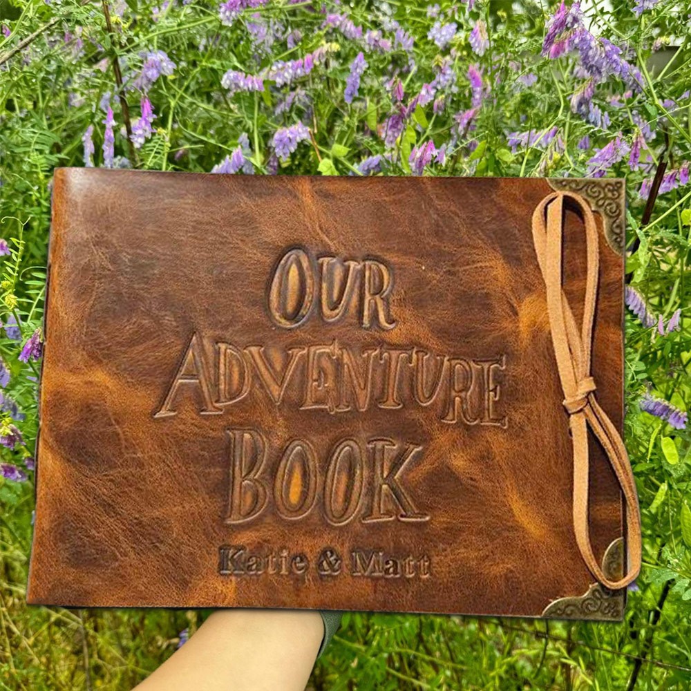 Our Adventure Book Personalized Leather Photo Album Scrapbook For Valentine's Day Anniversary Gift